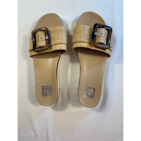 Dolce Vita Raffia Buckle Slide Sandals Neutral Platform Chic 10m - Picture 2 of 6